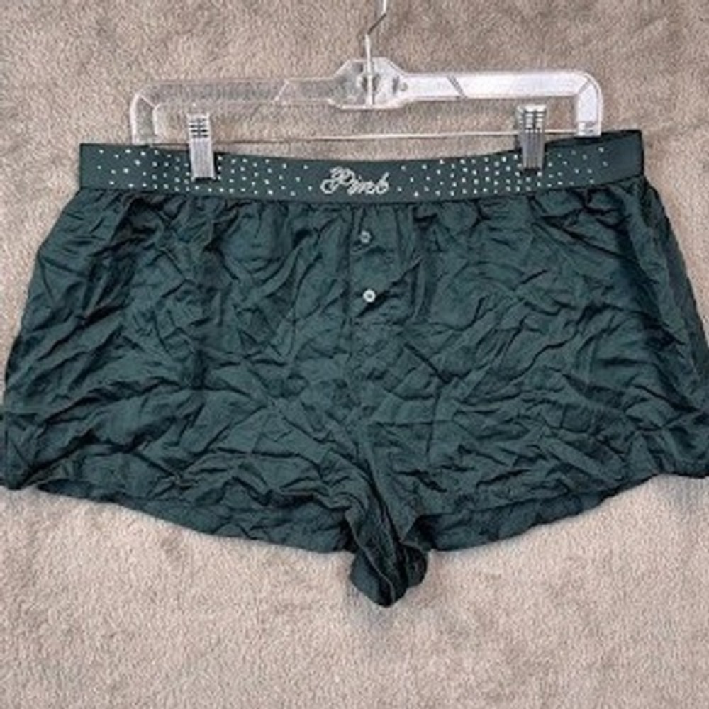 PINK Victoria's Secret Forest‎ Green Lyocell Rhinestone Logo Pajama Shorts XL